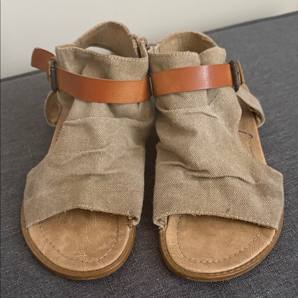 Blowfish Tan Canvas Sandal with Brown Leather Strap